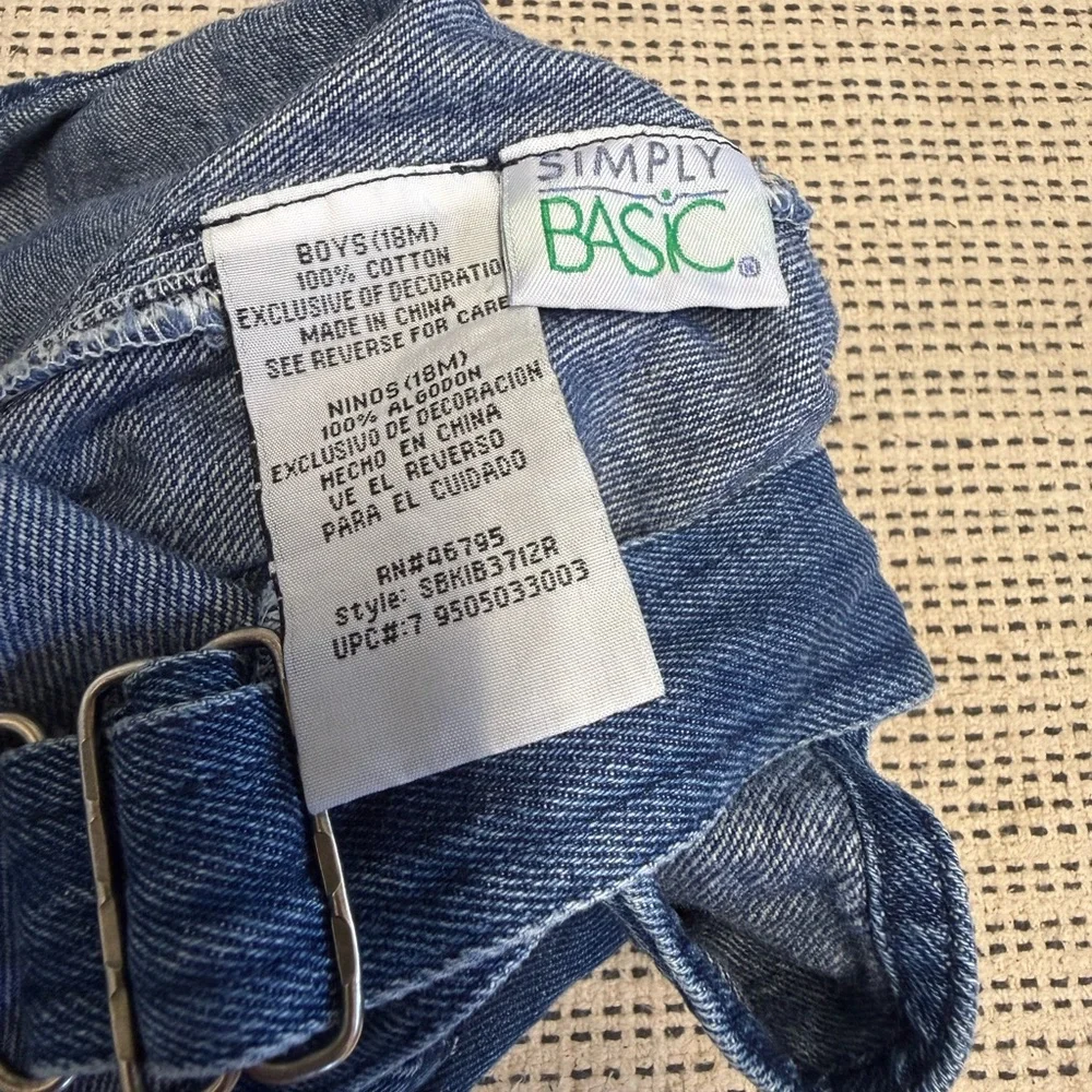 VTG Boys Denim Blue Overalls Football Patch - Picture 3 of 4